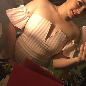 Pink and white stripe palazzo jumpsuit